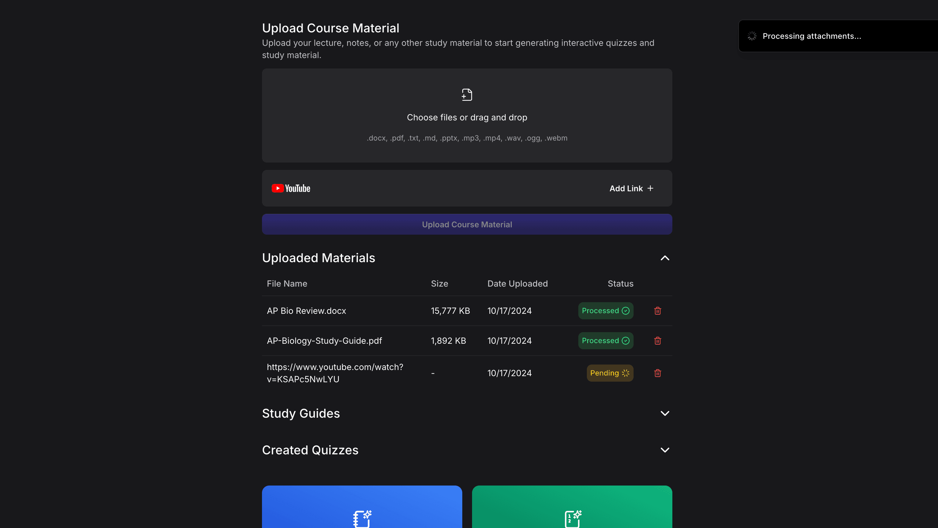 AI‑учебный симулятор создаёт квизы из загруженных материалов курса