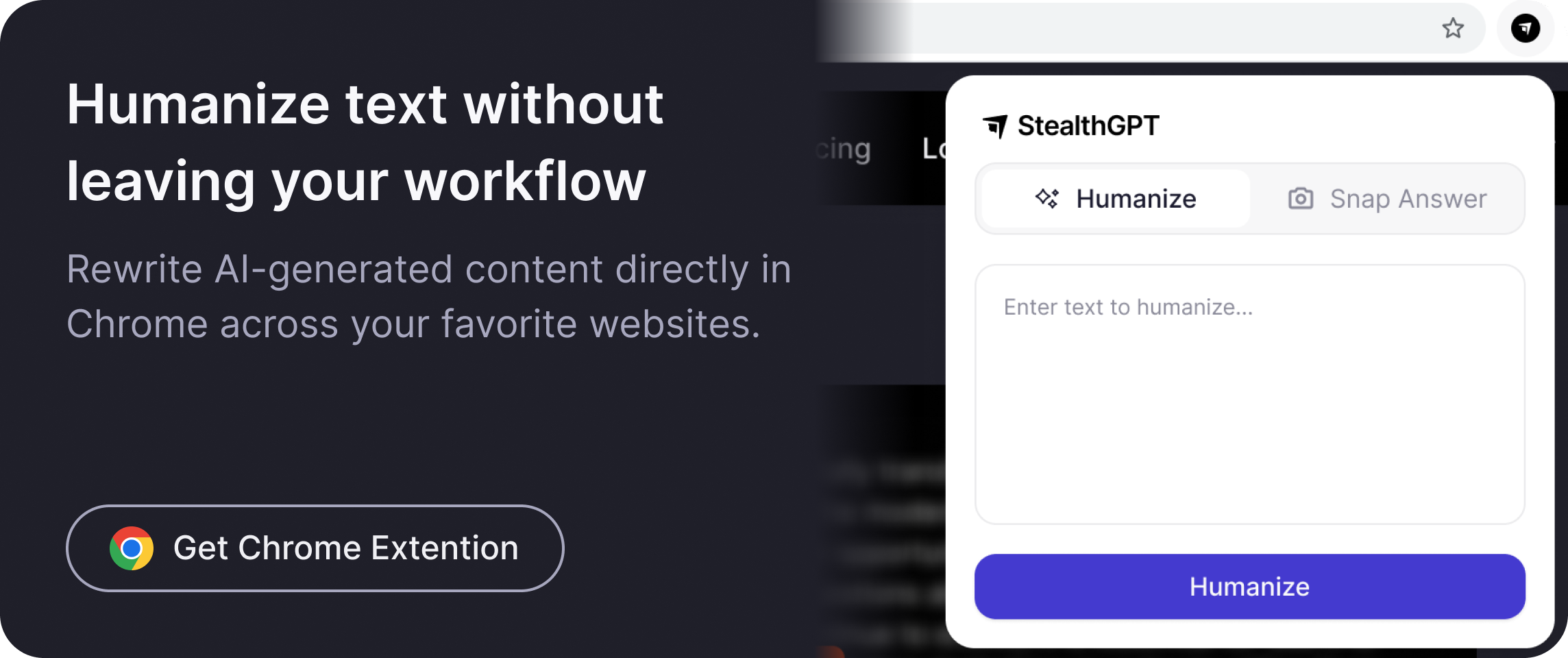 Humanize text without leaving your workflow — rewrite AI-generated content directly in Chrome across your favorite websites. Get the Chrome Extension.